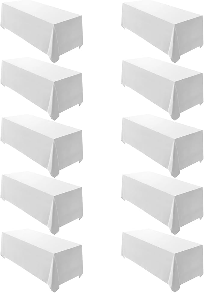 Surmente 10 Pack White Rectangle Tablecloth 90 x 156-inch Rectangular Polyester Table Cloth for Weddings, Banquets, or Restaurants