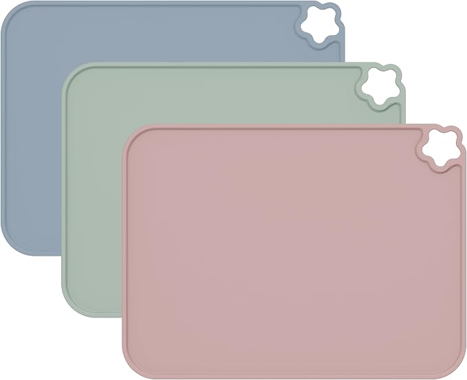 Silicone Placemat for Kid Stain-Proof Non-Slip Toddle， Reusable Portable，Heat Resistant for Toddlers placemat 3 Pack