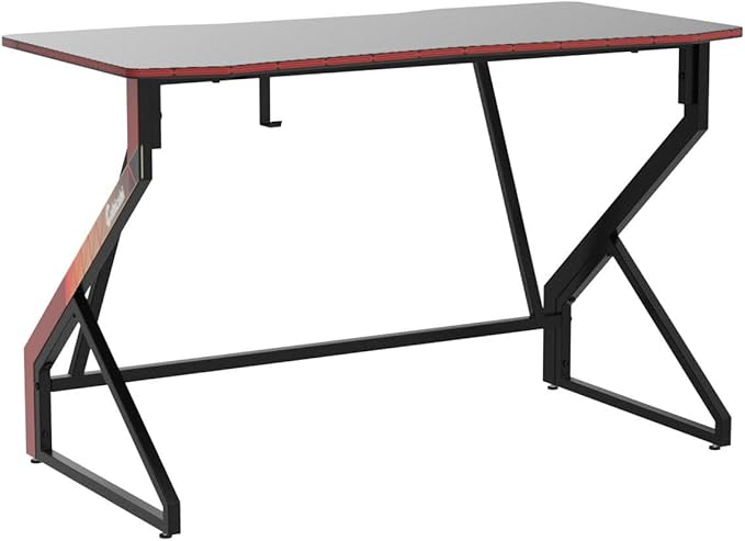 CubiCubi Simple Gaming Desk Z Shaped 55 inch Gamer Workstation, Home Computer Carbon Fiber Surface Gaming Desk PC Table with Headphone Hook