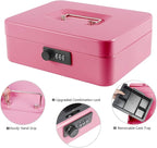 Kyodoled Large Cash Box with Combination Lock,Safe Metal Money Box with Money Tray for Security Lock Box 9.84"x 7.87"x 3.54" Pink Large