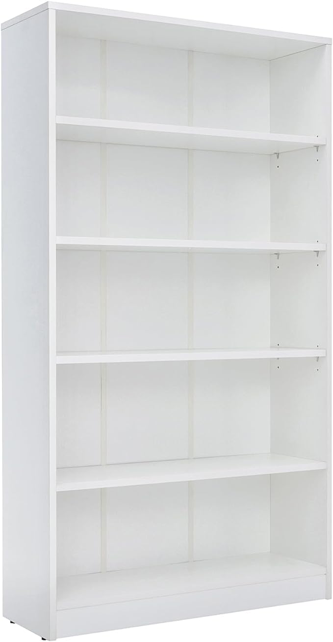 STARY 5 Shelf White Bookcase 60 inch Tall Wood Bookshelf for Bedroom