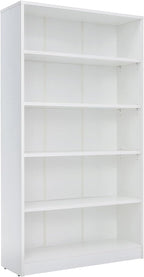 STARY 5 Shelf White Bookcase 60 inch Tall Wood Bookshelf for Bedroom