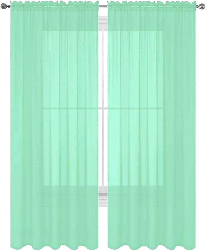2 Piece Solid Elegant Sheer Curtains Fully Stitched Panels Window Treatment Drape (54" X 72", Mint)