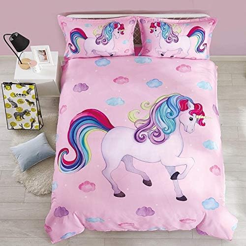 Wowelife Unicorn Comforter Set Queen 5 Pieces Unicorn Bedding Set Pink Rainbow Kids Bedding Set Bed in a Bag for Boys and Girls with Comforter, Flat Sheet, Fitted Sheet and 2 Pillowcases