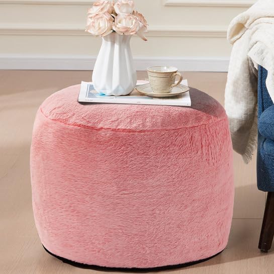 Foot Ottoman 20"x15" Small Automan Foot Rest Pouf Ottoman Cover Round with Sponge Small Foot Rest Filled Foot Pouf Ottomans Stuffed Pink Mushroom Modern Ottomans Hassock Footstool Footrest for Couch