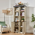 Storage Cabinet with Adjustable Shelves | Open Display Cubbies & Closed Barn Door Storage 3D Wood Grain Finish MDF Bookcase for Bedroom Living Room Office