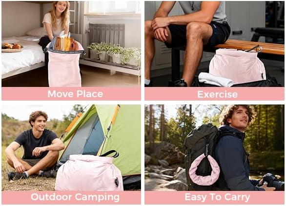 Travel Laundry Bag, Pump Free Vacuum Storage Bag Reusable Compression Dirty Clothes Travel Bag Waterproof Wet Dry Bags Large Capacity Space Saver Bags Camp Clothes Organizer (1 Pcs)(Pink, M)
