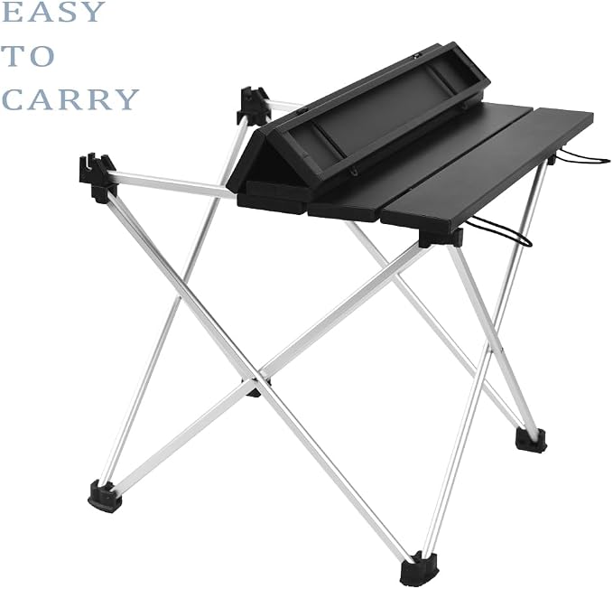 Grope Portable Camping Table,Aluminum Folding Beach Table (Black-S) | Portable & Easy to Carry, With Carry Bag for Camping, Prefect for Outdoor, Picnic, BBQ, Cooking, Festival, Beach, Home Use
