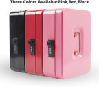 Kyodoled Large Cash Box with Combination Lock,Safe Metal Money Box with Money Tray for Security Lock Box 9.84"x 7.87"x 3.54" Pink Large