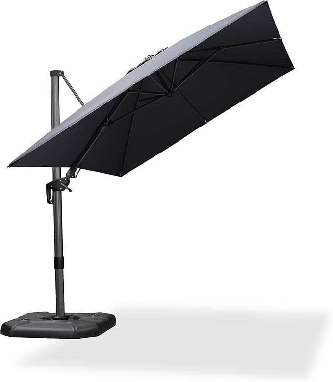 PURPLE LEAF 8' X 8' Left-right Tilting Patio Umbrella Outdoor Cantilever Swivel Square Umbrella Aluminum Offset Umbrella with 360-degree Rotation for Garden Deck Pool Patio Grey