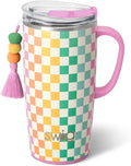 Swig Life 22oz Insulated Travel Mug with Handle & Lid, Check Mate | Triple Insulated Stainless Steel - Handle & Lid Included - Keeps Coffee Hot or Cold - Cup Holder Friendly