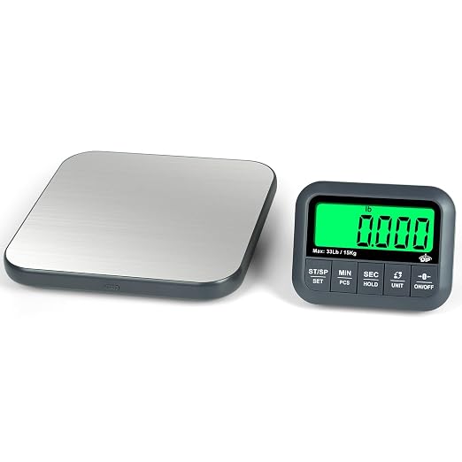 QP Wireless Food Scale, 33lb/0.04oz Digital Kitchen Scale, Meat Scale with Timer Function, 9 Units, Tare/Hold/PCS Function, Auto Off, LCD Display, Digital Food Scale for Cooking, Baking, Postage