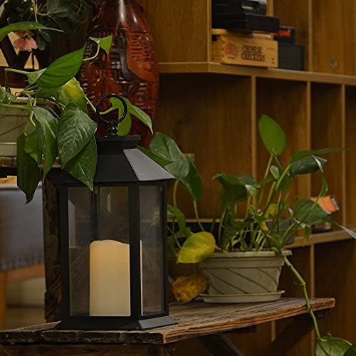 YAKii Hanging Glass Panes Lantern Portable Led Candle Light Operated by 3AAA Battery Use for Garden Yard, Indoor & Christmas Day Decoration etc (Black 2PCS)