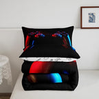 Erosebridal Gaming Bedding Set Gamer Comforter Set Kids Teens Boys Girls Gamepad Quilt Duvet Set Video Game Controller Pattern,Modern Decor 3 Pcs Down Comforter with 2 Pillow Shams, King Size, Black