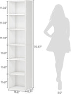 70.9 Inch Tall Narrow Bookcase, Corner Bookshelf 6 Tier Cube Display Shelf Storage Organizer for Small Space, White