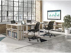 Safco Modern Home Office Desk Beige Wood Laminate White Powder Coat Steel Frame
