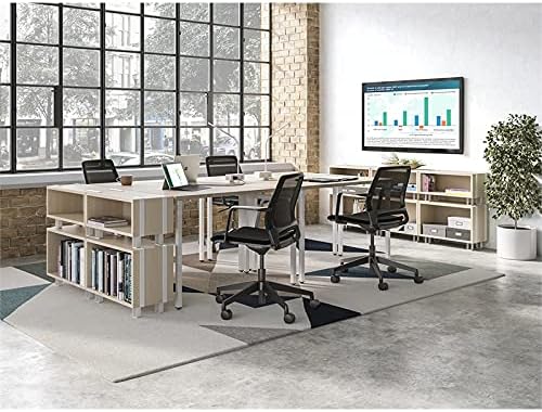 Safco Modern Home Office Desk Beige Wood Laminate White Powder Coat Steel Frame