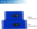 KYODOLED Large Cash Box with Combination Lock,Safe Metal Box for Money, Storage Lock Box with Money Tray,9.84"x 7.87"x 3.54" Blue Large