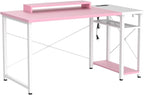 armocity Computer Desk with LED, Gaming Desk with Outlets, 40 Reversible Laptop Table with Monitor Stand, Small Desk for Small Spaces, Pink