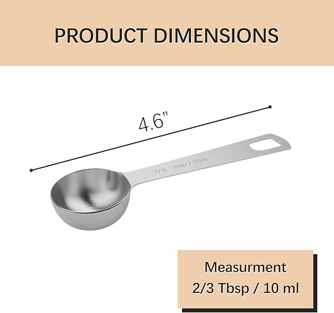 1PCS 2/3tbsp (2tsp, 10ml, 1/3oz) Single Measuring Spoon, Stainless Steel Individual Teaspoons Only