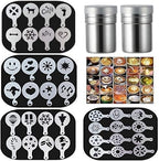 36 Coffee Decorating Stencils + 2 Stainless Steel Mesh Powder Shaker, Magnoloran Foam Latte Art Stencils Barista Templates for Decorating Oatmeal Cupcake Cake Cappuccino Mousse Hot Chocolate
