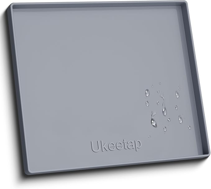 ukeetap 22" x 22" Extra Thick Silicone Mat Waterproof with Raised Edge, Under Sink Mat for Kitchen & Bathroom, Kitchen Cabinet Liner, Multi-Purpose for Storage & Protection, Gray