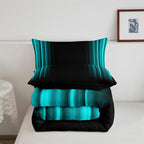 Geometric Abstract Ombre Comforter Set Kids Teens Teal and Black Striped Bedding Bed Set Decor Modern Fashion Comforter Inner Fill Bedroom Collection 2Pcs Twin Size