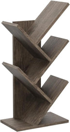 Hoctieon 4 Tier Tree Bookshelf, 4 Shelf Bookcase, Modern Book Storage, Free Standing Tree Bookcase, Utility Organizer Shelves for Home Office, Living Room, Bedroom, Greige