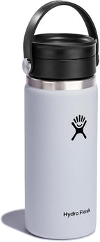 Hydro Flask Water Bottle - Insulated Stainless Steel - Wide Mouth Flex Sip Lid, Non Spill, Leakproof and Refillable in 16 Oz White