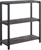 Bookshelf and Bookcase, 3 Tier Vintage Shelf for Office, Rustic Wood and Metal Book Shelves, Grey