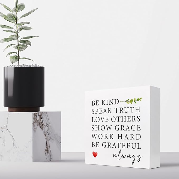 Be Kind Speak Truth Wood Block Sign Desk Decor,Rustic Inspirational Wooden Box Plaque Sign Desk Decor for Home Office Shelf Table Decor Decorations