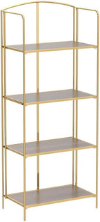 No Assembly Folding Bookshelf, 4 Tier Gold Bookshelf, Metal Book Shelf for Storage, Folding Bookcase for Office Organization and Storage, 12.6" D x 22.44" W x 55.51" H