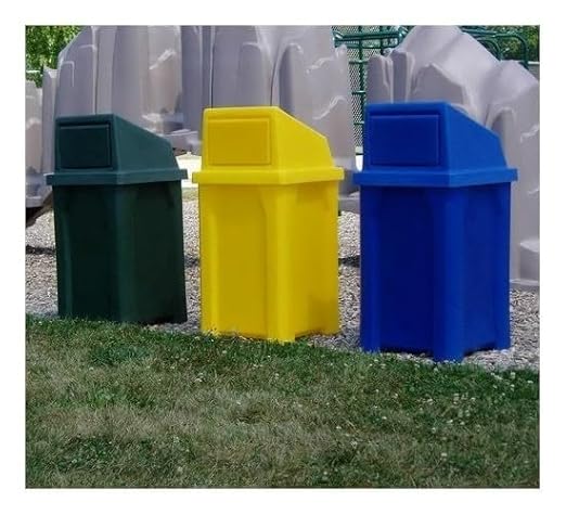 32 Gallon Square Slatted 100% Recycled Plastic Indoor or Outdoor Commercial Trash Can with Easy Access Swing Top Lid | Great for Schools and Businesses - Red