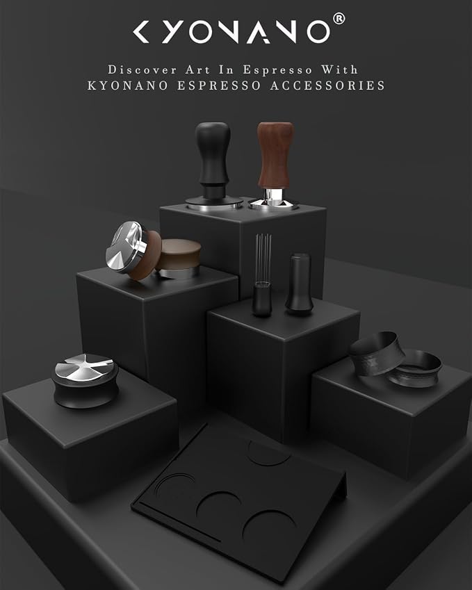 KYONANO Espresso Tamper 51mm - Coffee Tamper with Dalbergia Odorifera Handle - Espresso Press Hand Tamp PLUS Free Milk Frothing Pitcher 12oz/350ml, Silicone Tamper Mat - Fits 51mm Delonghi Portafilter