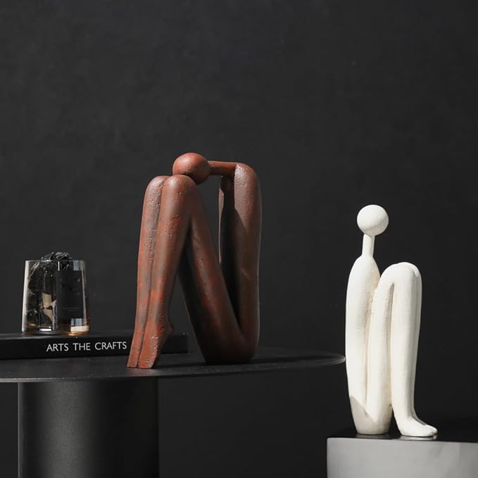 Decorative Bookends for Heavy Books, Thinker Statue Book Holders for Shelves & Office Desk, Abstract Decor Aesthetic Book Ends Stoppers, Modern Bookshelf Decoration