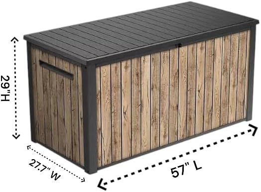 Outdoor Storage Box, Wood-Look Resin Deck Container, Indoor/Outdoor Storage, Ash Wood Brown (170 Gallon)