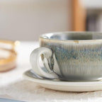 Coffeezone Vintage Design 12 oz Ceramic Latte Art Cappuccino Barista Cup with Saucer (Space Grey)