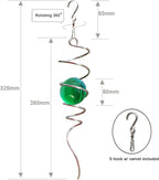 FONMY Gazing Ball Spiral Tail Wind Spinner Stabilizer with Swivel Hook 11inch Stainless Steel Tail and 2 inch Green Glass Orb. Indoor Outdoor Garden Decoration Hanging Ornaments 13 inch Height