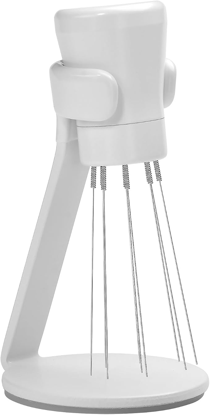Normcore WDT Tool V2.1 with Stand - 0.23mm 9 Prong Espresso Distribution Too, Weiss Distribution Technique, Magnetic Coffee Stirrer with 16 Extra Needles, Non-Stick Coating White