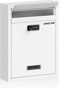 Uniclife Wall Mount Mailbox for Outside, Large Locking Mailbox, White | Security Mail Box with Combination Lock, Safe Key Drop Box, Post Box, Steel Cash Drop Box for Home Office School