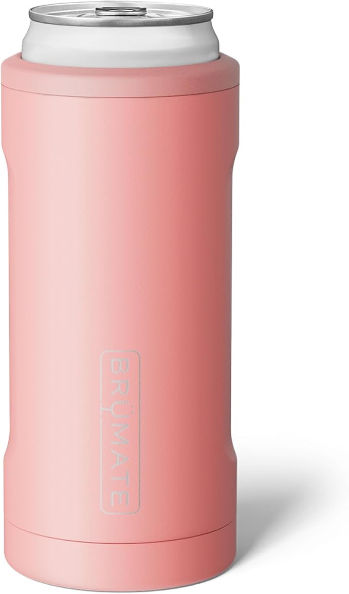 BrüMate Hopsulator Slim Can Cooler Insulated for 12oz Slim Cans | Skinny Can Insulated Stainless Steel Drink Holder for Hard Seltzer, Beer, Soda, and Energy Drinks (Guava)