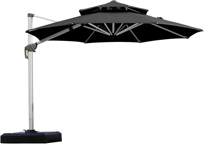 PURPLE LEAF 10 Feet Patio Umbrella Outdoor Round Umbrella Large Cantilever Umbrella Windproof Offset Heavy Duty Sun for Garden Deck Pool Patio, Black