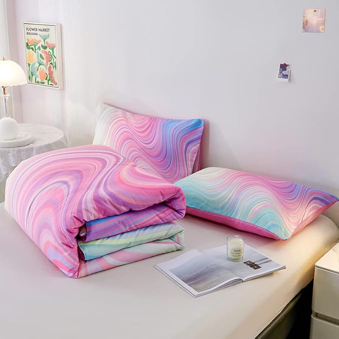 Girls Pink Comforter Twin,Pink Bedding Set for Girls,Tie Dye Comforter Set,Kids Comforter Set for Girls,Blue Pink Teen Comforter Twin with 2 Pink Pillowcases,Rainbow Comforter Set