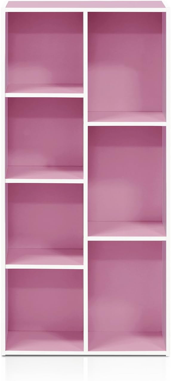 Furinno 7-Cube Reversible Open Shelf, White/Pink 11048WH/PI
