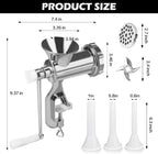 2-in-1 Manual Meat Grinder-Manual Meat Grinder with Sausage Stuffer-Suitable for Filling Meat Sausages and Grinding Foods-Suitable for Home Restaurants Meat Grinder-LZ1 (Silver)