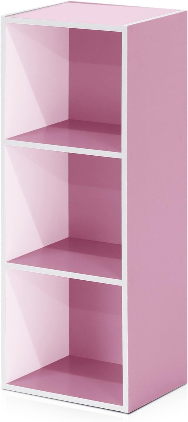 Furinno 3-Tier Open Shelf Bookcase, White/Pink 11003WH/PI