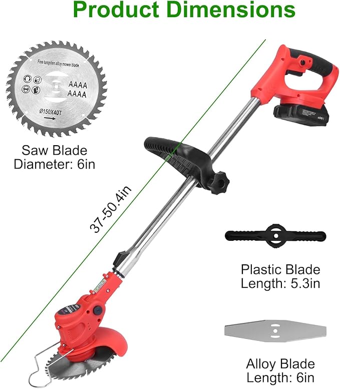 Cordless String Trimmer & Weed Eater, Electric Weed Wacker & Lawn Edger Tool Battery Powered with 3 Types of Blades, Lightweight Grass Trimmer with 2*21V Battery, Brush Cutter for Lawn Garden