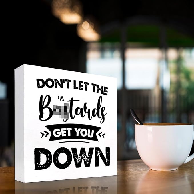 Don't Let the Get You Down Wood Block Sign Desk Decor,Motivational Wooden Box Plaque Sign Desk Decor for Home Office Shelf Table Decor Decorations