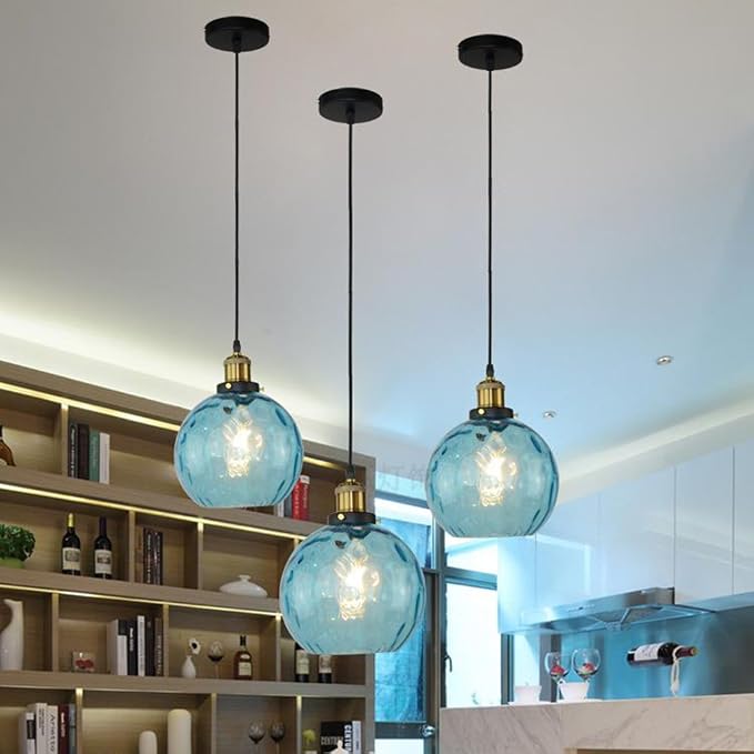 Pendant Light Shade Industrial Hanging Lights Fixtures Ceiling Outdoor Pendant Lighting for Kitchen Island Dining Room Unique Lamp in Kitchen Farmhouse Bedroom (Blue, 7.8 Inches)