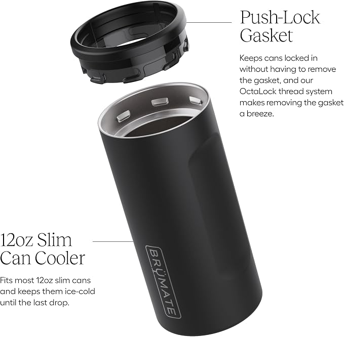 BrüMate Hopsulator Slim Can Cooler Insulated for 12oz Slim Cans | Skinny Can Insulated Stainless Steel Drink Holder for Hard Seltzer, Beer, Soda, and Energy Drinks (Rose Taupe)
